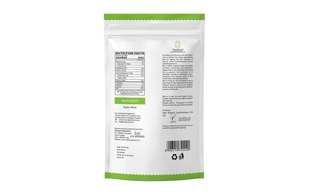 Orgabite Organic Wheat Daliya    Pack  500 grams